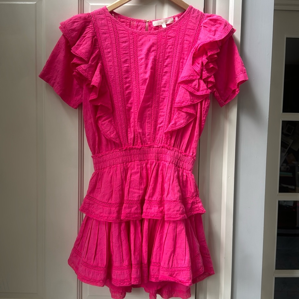 LoveShackFancy Natasha Heritage Mini Dress, Bright Pink, XS, Cotton, wore once
